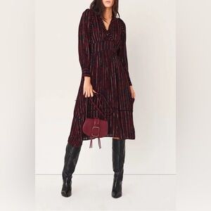 BA&SH Elegant Burgundy and Blue Striped Dress
